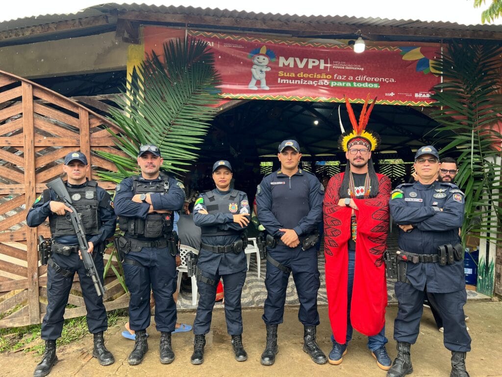Polícia Militar fortalece presença comunitária no lançamento do Mês de Vacinação dos Povos Indígenas no interior do Acre