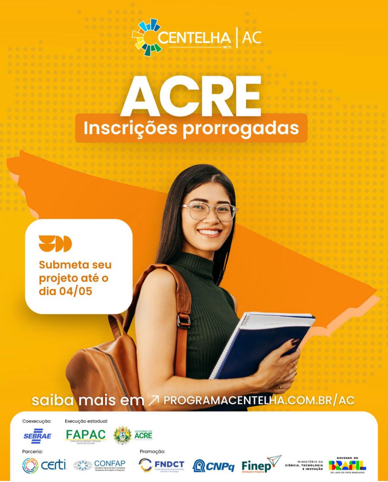 Governo anuncia prorrogação das inscrições do Programa Centelha 3 até 4 de maio