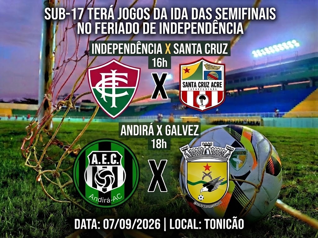 Sub-17 terá jogos de ida das semifinais no feriado de Independência