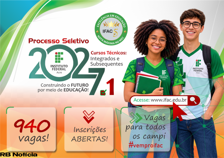 Inscrições para ensino médio e cursos técnicos do Ifac estão abertas até 27 de outubro